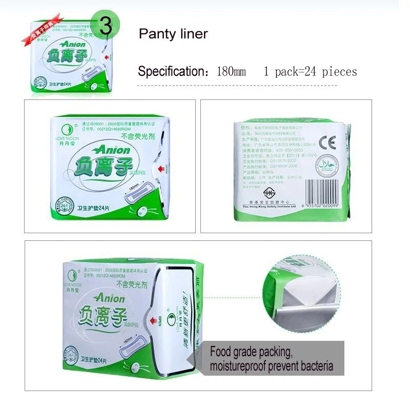10 Pack Love Moon Anion Sanitary Pads 100% Cotton Anion Pads Winalite Anion Love Moon Strip Panty Liner Feminine Hygiene Product