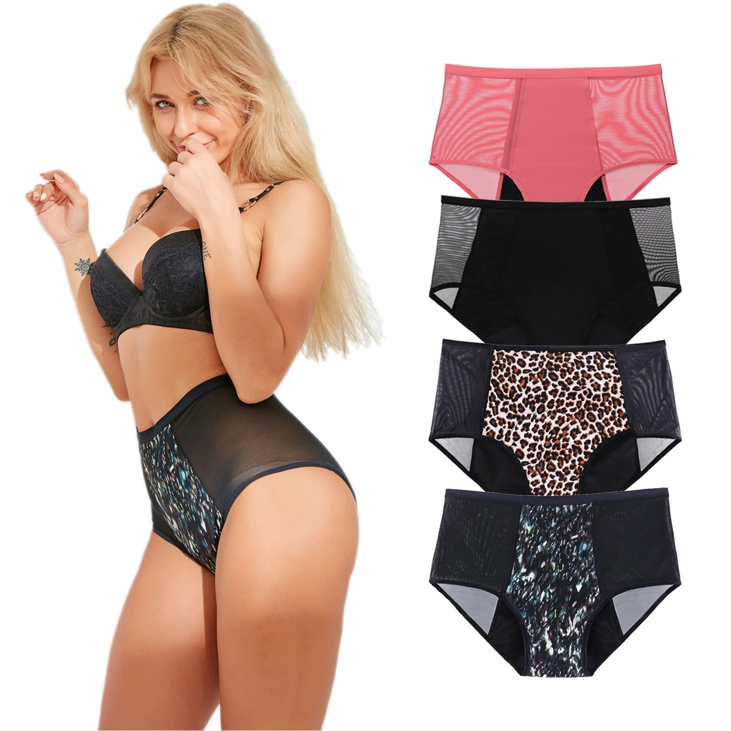 Breathable Menstrual Panties 4-Layer Leak Proof Bamboo Fiber Underpants Heavy Flow Woman Underwear Fast Absorption Period Briefs
