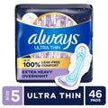 Ultra Thin Overnight Pads with Wings – Size 5, 46 Count | Extra Heavy Absorbency