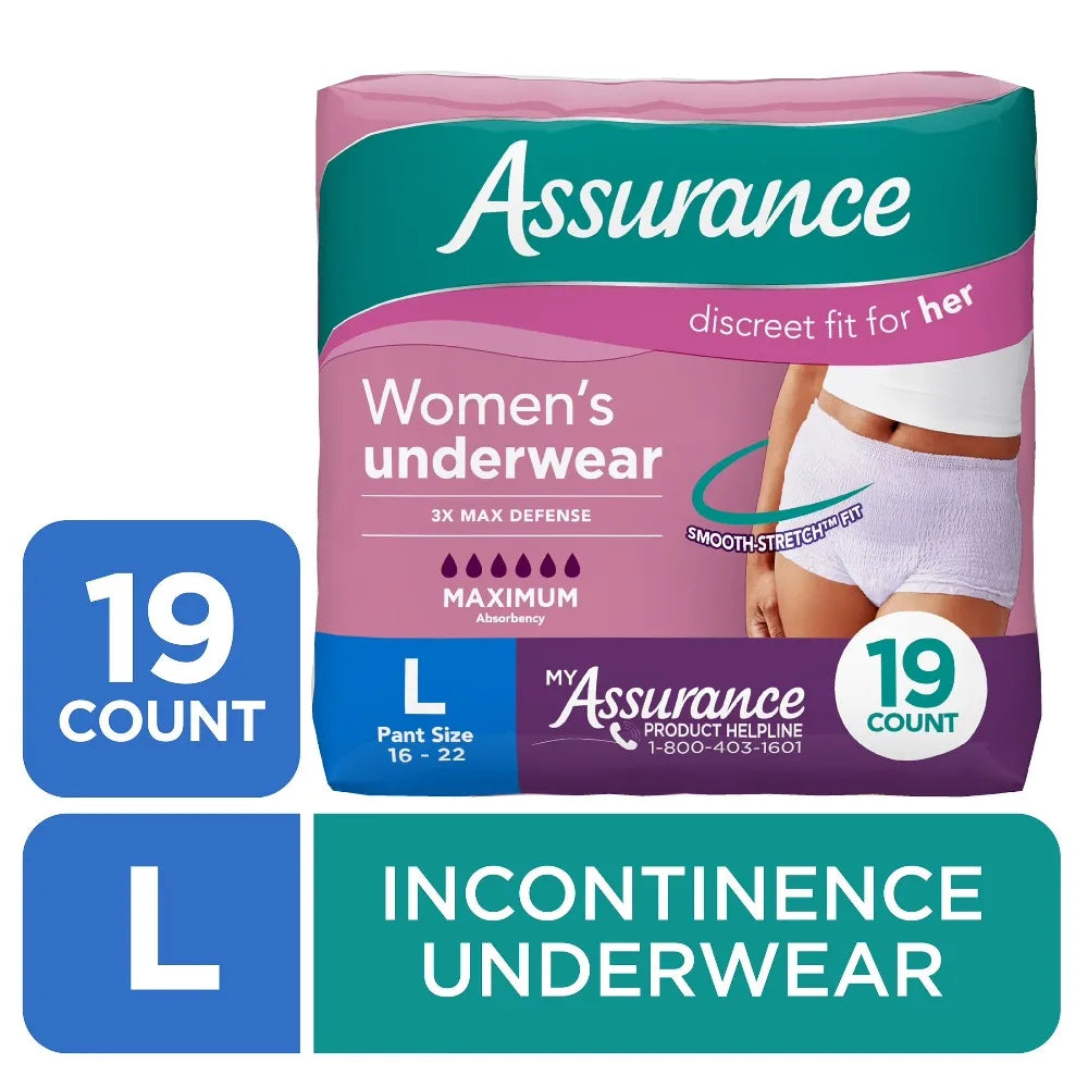 Assurance Women's Incontinence and Postpartum Underwear, L, Maximum Absorbency, 19 Count