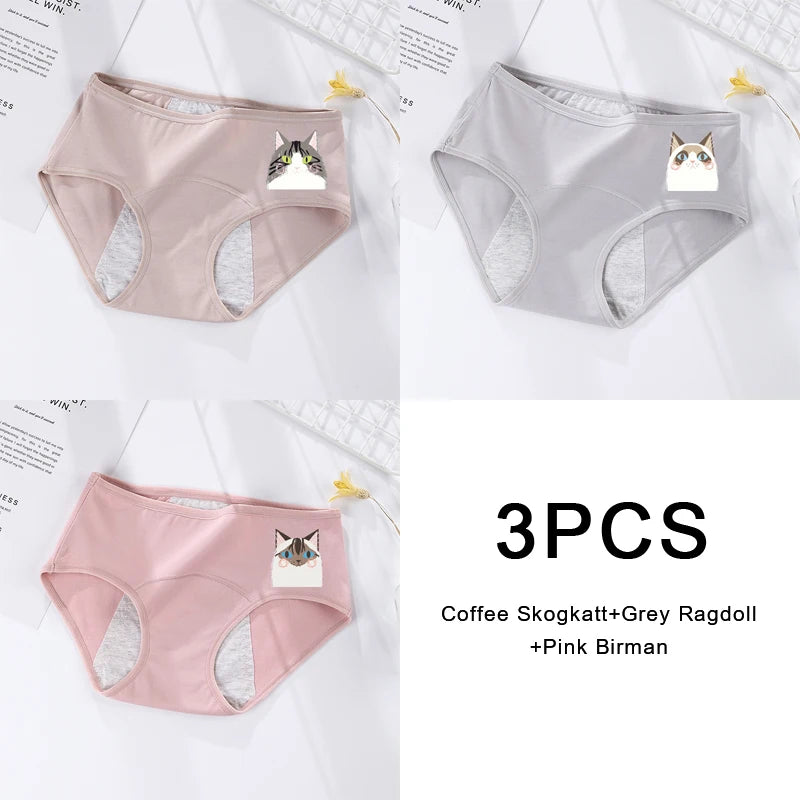 3PCS/set Women's menstrual briefs large flow postpartum water absorption leakproof briefs women's pure cotton menstrual briefs