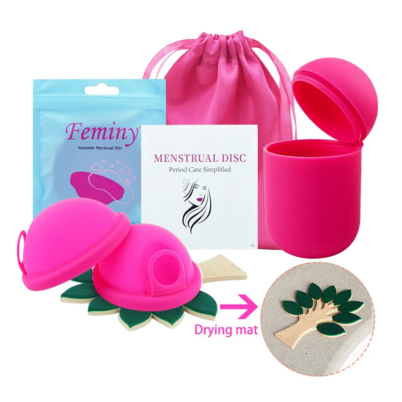 Feminy Menstrual Disc With Applicator Sterilizer Cup Medical Silicone Disco Coletor Menstrual Bowls Mini Period Cup Box