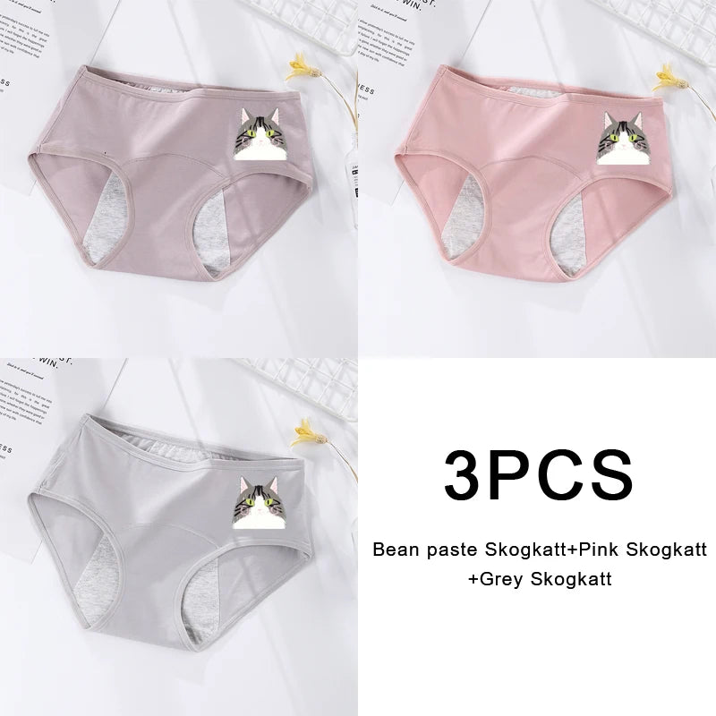 3PCS/set Women's menstrual briefs large flow postpartum water absorption leakproof briefs women's pure cotton menstrual briefs