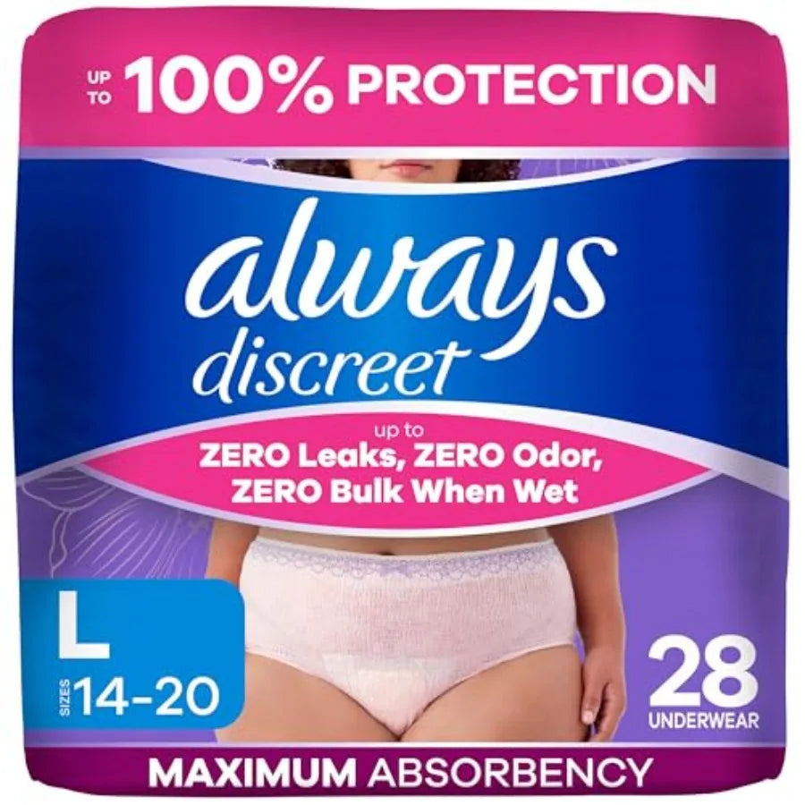 Always Discreet Adult Diapers for Women, Incontinence Underwear, Postpartum Essentials, Disposable Briefs, Max Absorbency, Blad