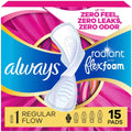 Radiant with FlexFoam Pads Regular Size 1 Feminine Menstrual Period Pads with Wings 15 Count Ultra Thin Sanitary Napkins for Women