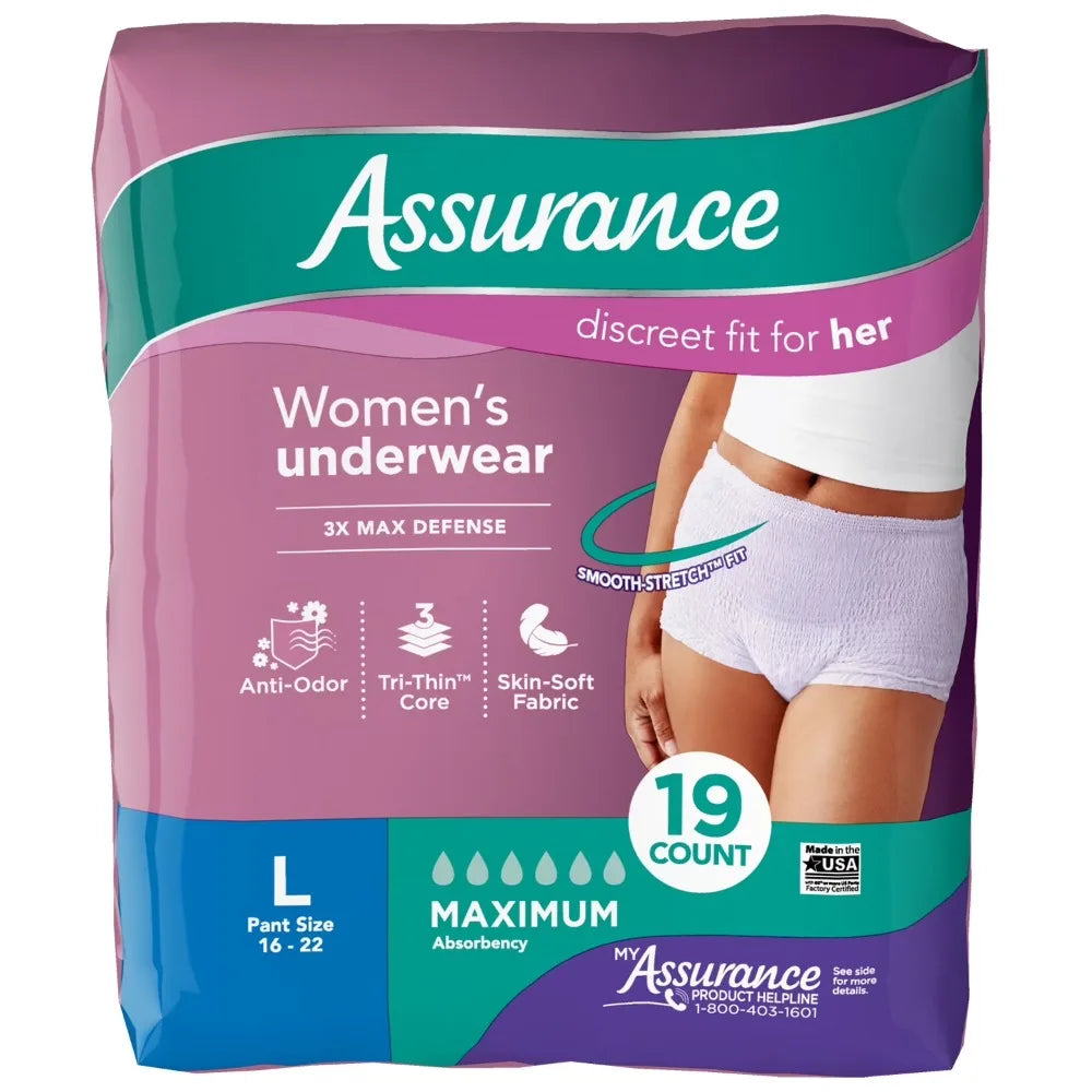 Assurance Women's Incontinence and Postpartum Underwear, L, Maximum Absorbency, 19 Count