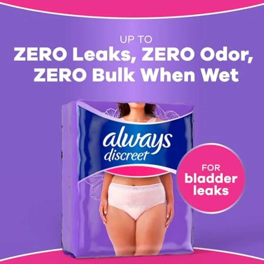 Always Discreet Adult Diapers for Women, Incontinence Underwear, Postpartum Essentials, Disposable Briefs, Max Absorbency, Blad