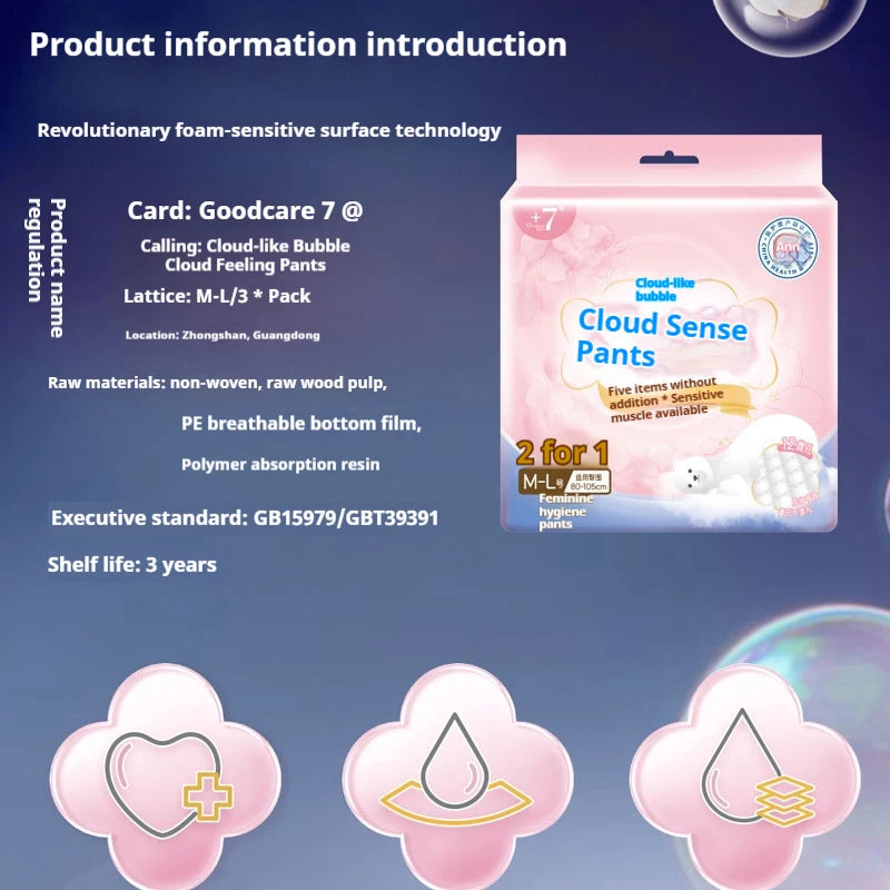 +7 Freedom Fit Period Panties – Soft Cotton Night Use, High Absorbency, Anti-Leak, Size F (M-L, 3 Pairs/Bag, 80-110 lbs)