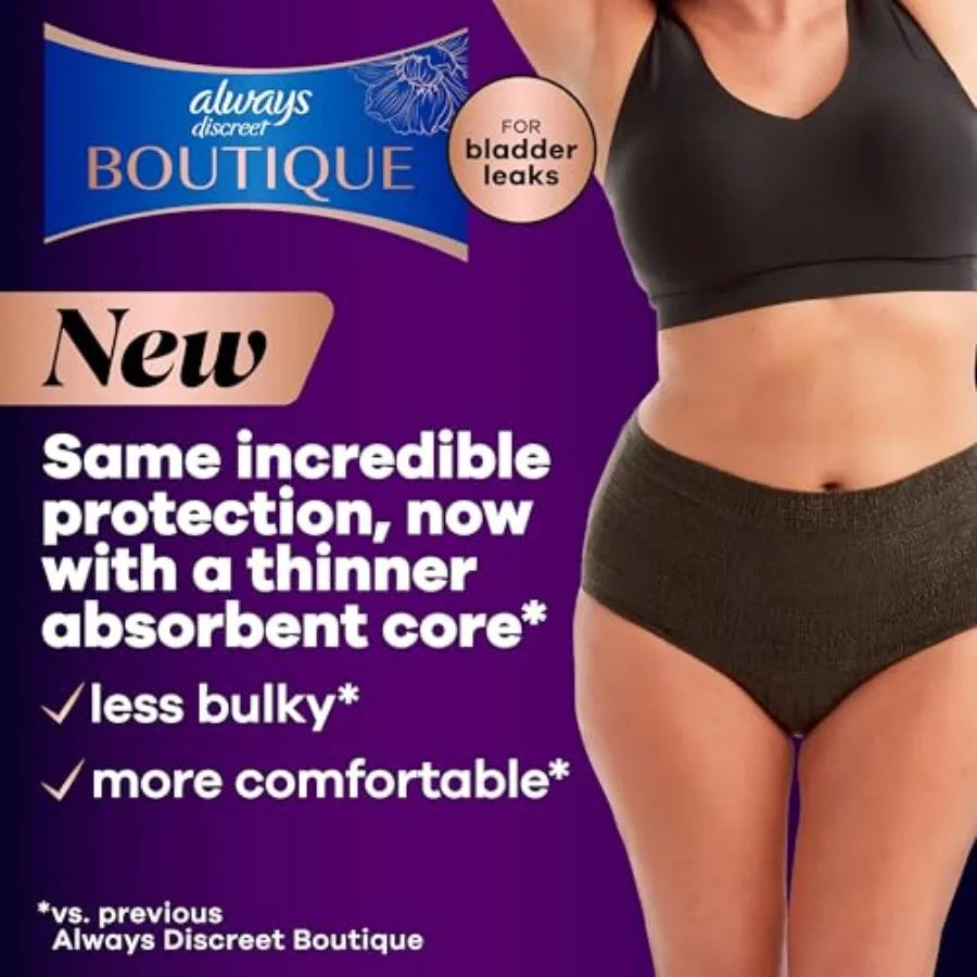 Always Discreet Boutue Incontinence and tpartum Underwear  Women, Maximum Protection, Lar, Black, 0 Count
