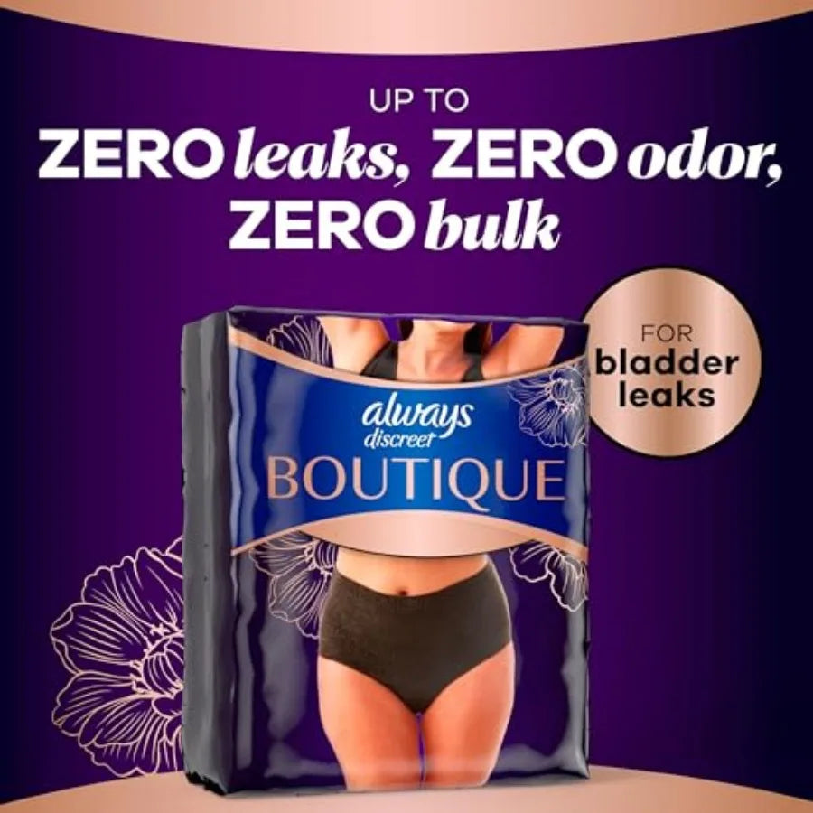Always Discreet Boutue Incontinence and tpartum Underwear  Women, Maximum Protection, Lar, Black, 0 Count