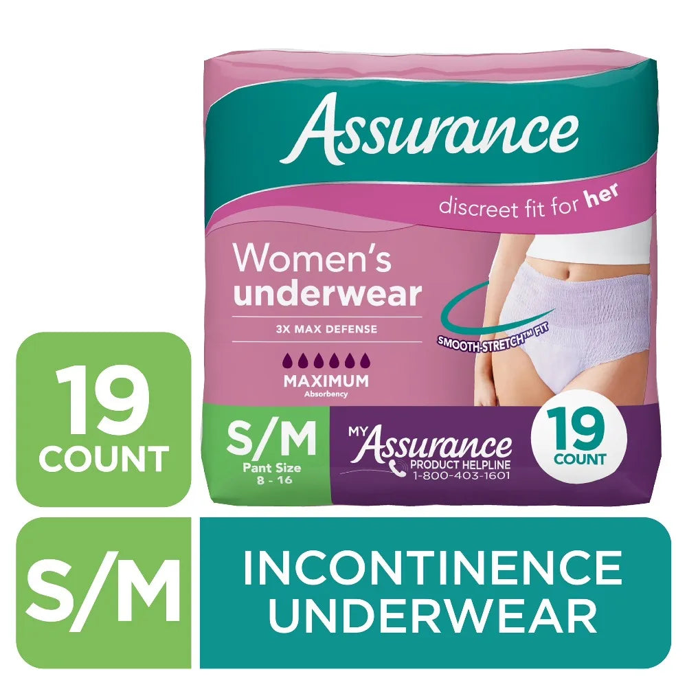 Assurance Women's Incontinence and Postpartum Underwear, S/M, Maximum Absorbency, 19 Count