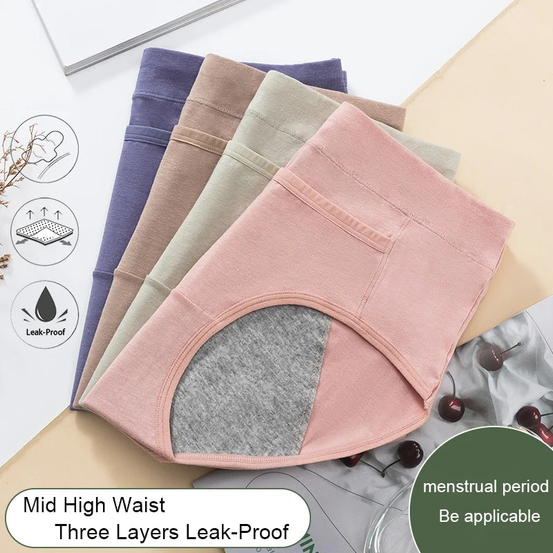 3PCS Cotton Menstrual Panties Leak Proof Breathable Cartoon cat Panties Woman Women Girls Physiological Pants Women's Intimates
