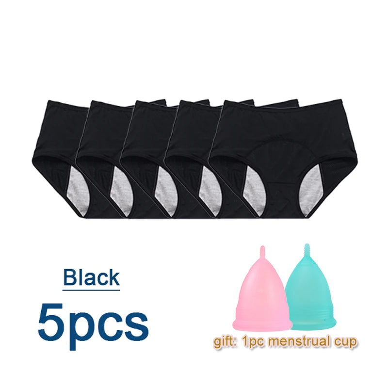 3/5pcs Leak Proof Menstrual Panties Women Period Underwear Sexy Pants Physiological Underwear Plus Size Waterproof Briefs&Gift