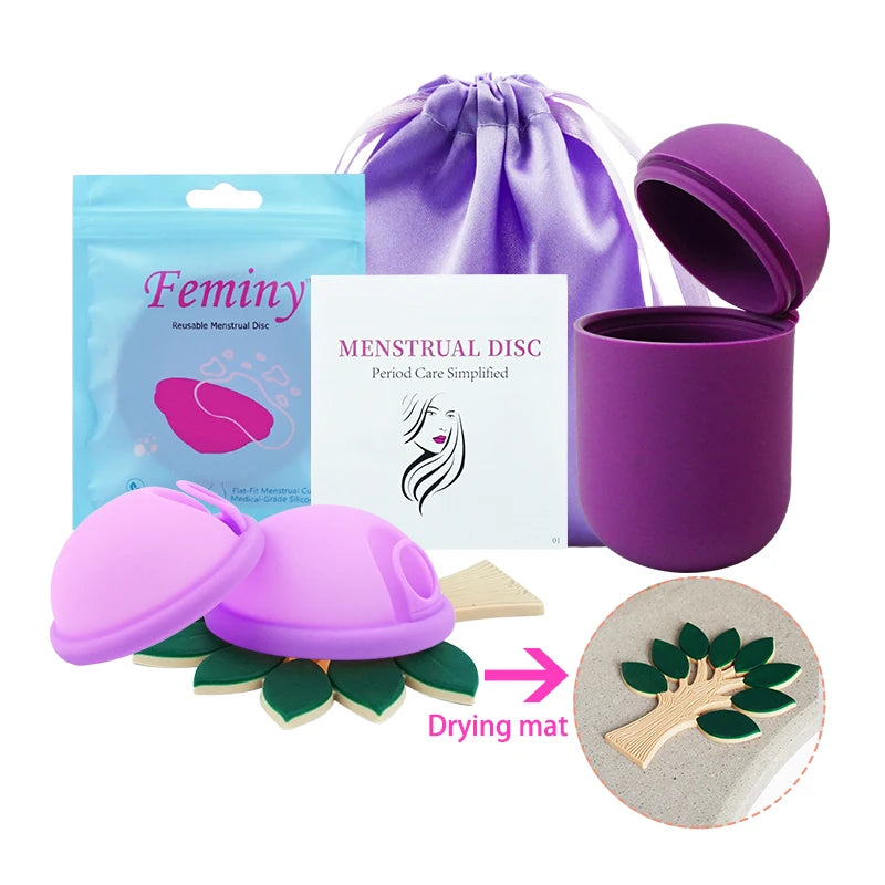 Feminy Menstrual Disc With Applicator Sterilizer Cup Medical Silicone Disco Coletor Menstrual Bowls Mini Period Cup Box