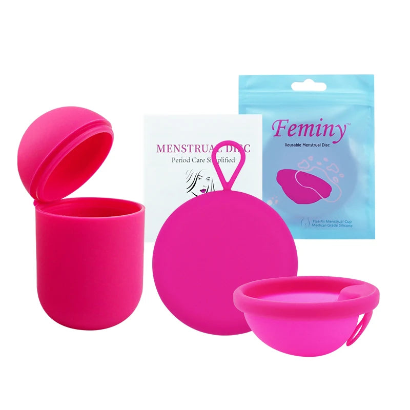 Feminy Menstrual Disc With Applicator Sterilizer Cup Medical Silicone Disco Coletor Menstrual Bowls Mini Period Cup Box