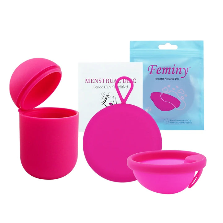 Feminy Menstrual Disc With Applicator Sterilizer Cup Medical Silicone Disco Coletor Menstrual Bowls Mini Period Cup Box