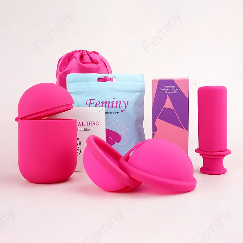 Feminy Menstrual Disc With Applicator Sterilizer Cup Medical Silicone Disco Coletor Menstrual Bowls Mini Period Cup Box
