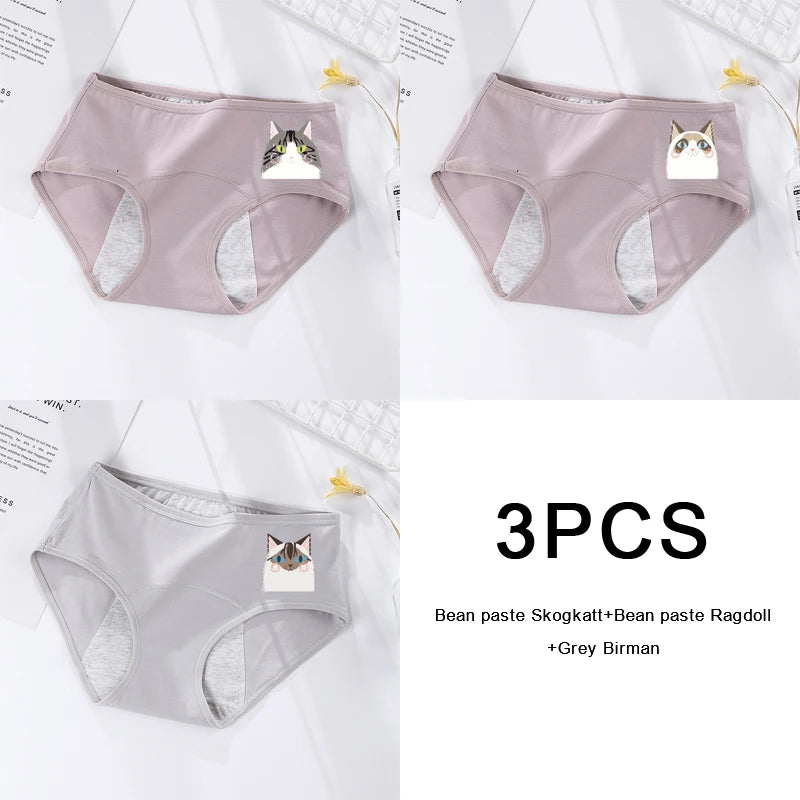 3PCS/set Women's menstrual briefs large flow postpartum water absorption leakproof briefs women's pure cotton menstrual briefs