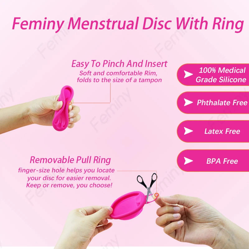 Feminy Menstrual Disc With Applicator Sterilizer Cup Medical Silicone Disco Coletor Menstrual Bowls Mini Period Cup Box